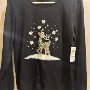 Black Reindeer Long Sleeve Top